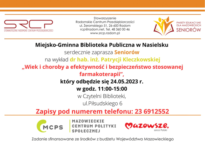 Informacja  Serdecznie zapraszamy naszych Kochanych Senior&oacute;w na&nbsp;wykład!