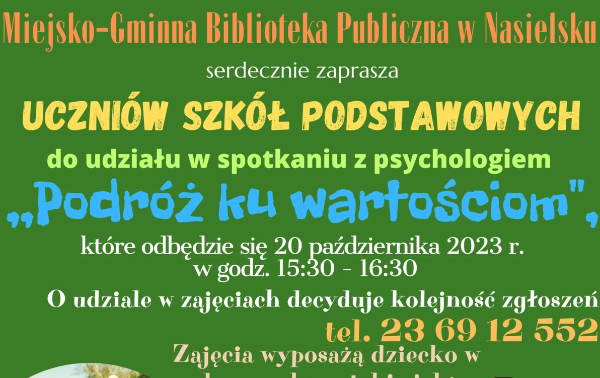 Zdjęcie do Serdecznie zapraszamy na zajęcia z psychologiem &bdquo;Podr&oacute;ż ku wartościom".