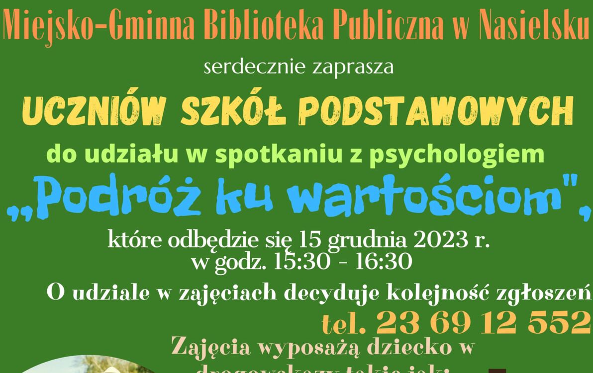 Zdjęcie do Serdecznie zapraszamy na zajęcia z psychologiem &bdquo;Podr&oacute;ż ku wartościom".