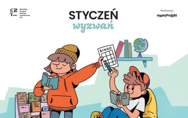 Zdjęcie do Zapraszamy do udziału w wyzwaniu czytelniczym na styczeń, a także w "Książkowym Bingo". Karty do zabawy do pobrania w bibliotece.