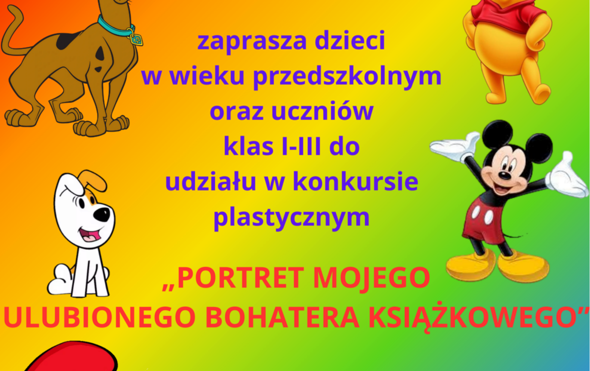 Zdjęcie do Serdecznie zapraszamy dzieci w wieku przedszkolnym oraz uczni&oacute;w klas I-III do udziału w konkursie plastycznym "Portret mojego ulubionego bohatera książkowego".
