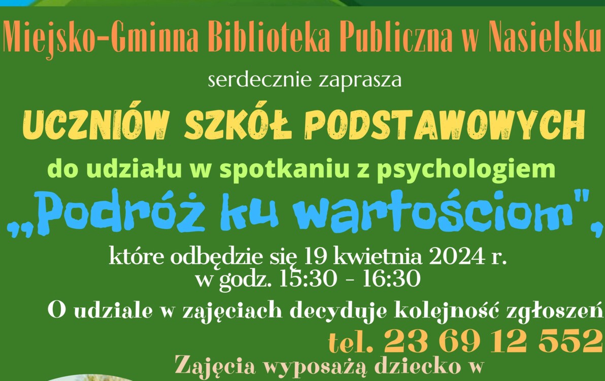 Zdjęcie do Serdecznie zapraszamy na spotkanie z psychologiem "Podr&oacute;ż ku wartościom"