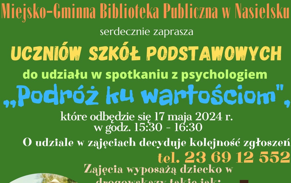 Zdjęcie do Serdecznie zapraszamy na spotkanie z psychologiem "Podr&oacute;ż ku wartościom"