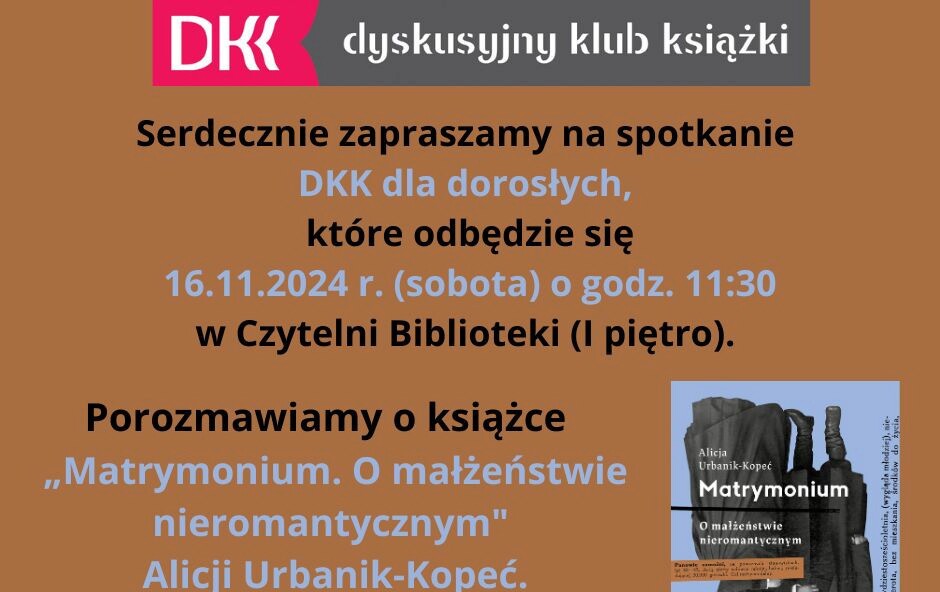 Zdjęcie do Serdecznie zapraszamy na spotkanie DKK dla dorosłych.